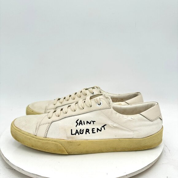 Saint Laurent Paris Court Women 10 Men 7 EU 40 White Leather Low Top Casual Shoe - Picture 1 of 12